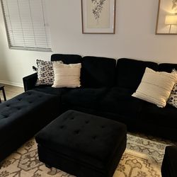 Belffin Modular Velvet Tufted Black/Blue Couch And Chair