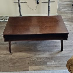 Mid-Century Style Wooden Coffee Table with Storage Shelf 