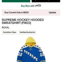 Supreme Hockey Hooded Sweatshirt Size M