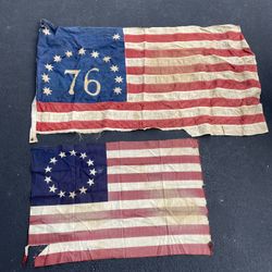 2 Old American Flags, United States Of America 1976 And 13 Stars