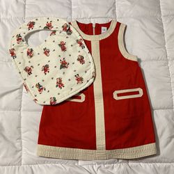 NEW Red Baby Gap Dress w/diaper cover and Holiday Christmas Santa Bib Girl size 18-24months