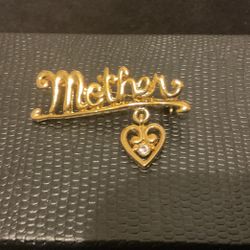 Gold (mother) Brooch & Dangling Heart W/rhinestone