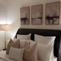 Queen Bed Set – Living Spaces Frame + Memory Foam Mattress + Box Spring 