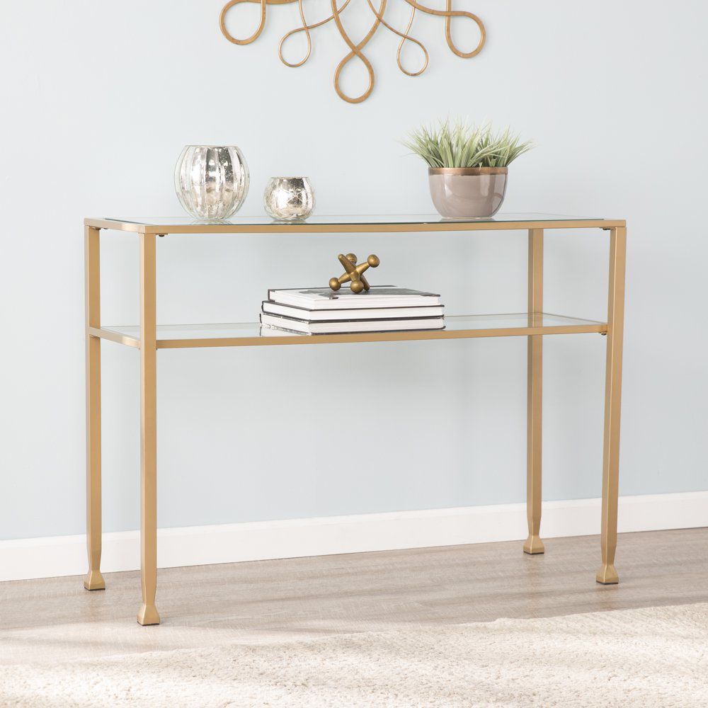 Megaware Keel Guard Jumpluff Gold Metal and Glass Console Table, Transitional, Soft Gold Soft Gold - CONSOLE