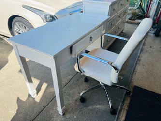 White Wood Desk with Office Chair