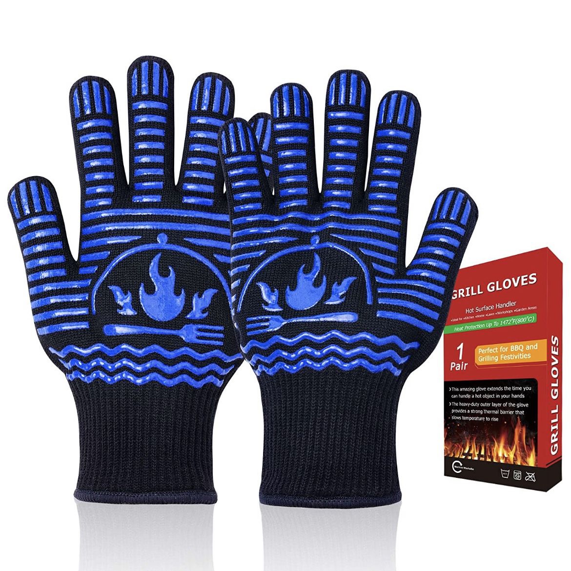 Oven Grill Gloves 1 Pair - Blue Black