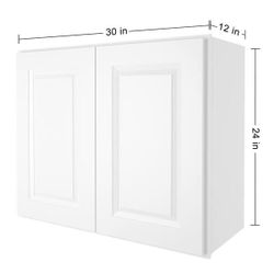 White Shaker Wall Cabinet - Ready to Assemble, Perfect for Kitchen, Laundry, and Bathroom Storage - 30”W x 24”H x 12”D