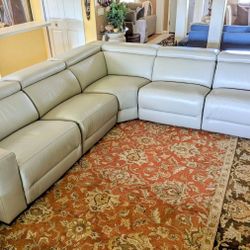 Macys Stone Ivory Leather Electric Reclining Sectional 