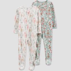Carters 2 Pack Fleece Footed Toddler Girl Pajamas 3T Set