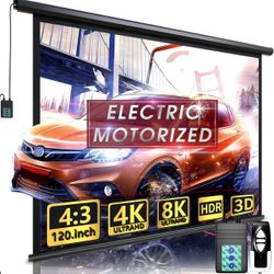 Aoxun 120" Motorized Projector Screen -  120 inch Electric 4:3 Projector Screen W/Remote Control