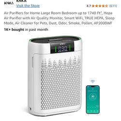 Air Purifiers for Home Large Room Bedroom up to 1740 Ft², Hepa Air Purifier with Air Quality Monitor, Smart WiFi, TRUE HEPA, Sleep Mode, Air Cleaner f