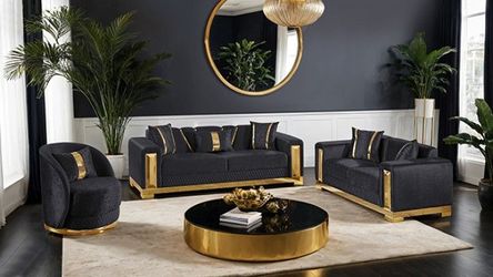 Black/Gold Sofa & Loveseat Set (Also Available in Beige/Gold Color)