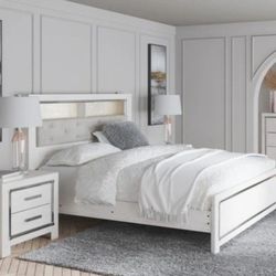 ❤️Free/Fast Delivery & Altyra White Upholstered Bookcase LED Panel Bedroom Set 