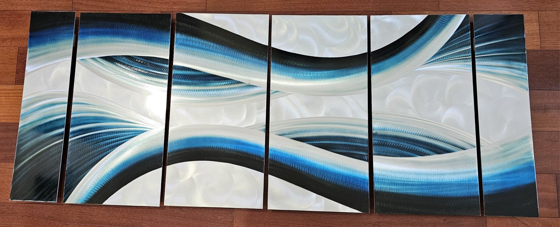 6 piece (58in x 24 in) Abstract Metal Art (Blue, Silver, Dark Blue)