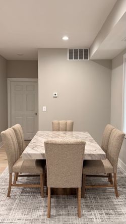 Terrace 7 Piece Natural, White & Beige Upholstered Dining Set