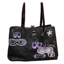 Coach Signature Black Applique Carryall handbag.