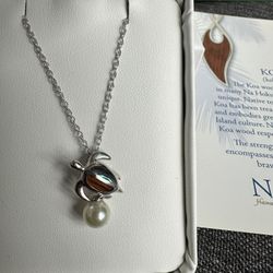 SALE! Na Hoku Pearl Factory Sterling Silver Honu Pendant with Abalone and Koa