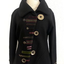 North Style Women's Black 100% Wool Button-Front Coat, Size M