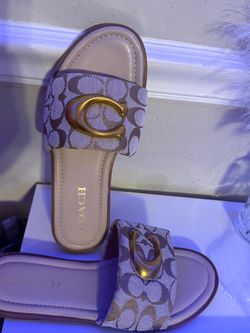 Coach Signature Slide Sandals with Gold C Hardware