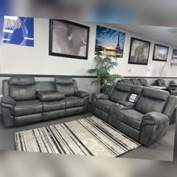Dark Gray Leatherette 2 Piece Reclining Sofa And Loveseat Set