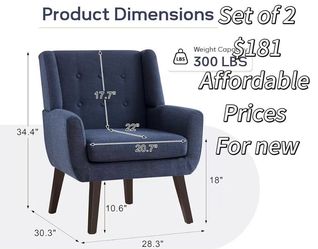 😀 Accent Chairs Set of 2,Upholstered Button-Tufted Linen Living Room Chairs,Mid Century Modern Armchair with Fabric,Comfy Arm Chairs for Club Living 