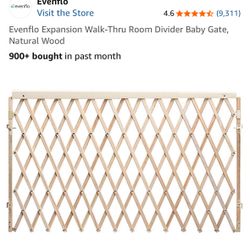 Evenflo Expansion Walk-Thru Room Divider Baby Gate, Natural Wood
