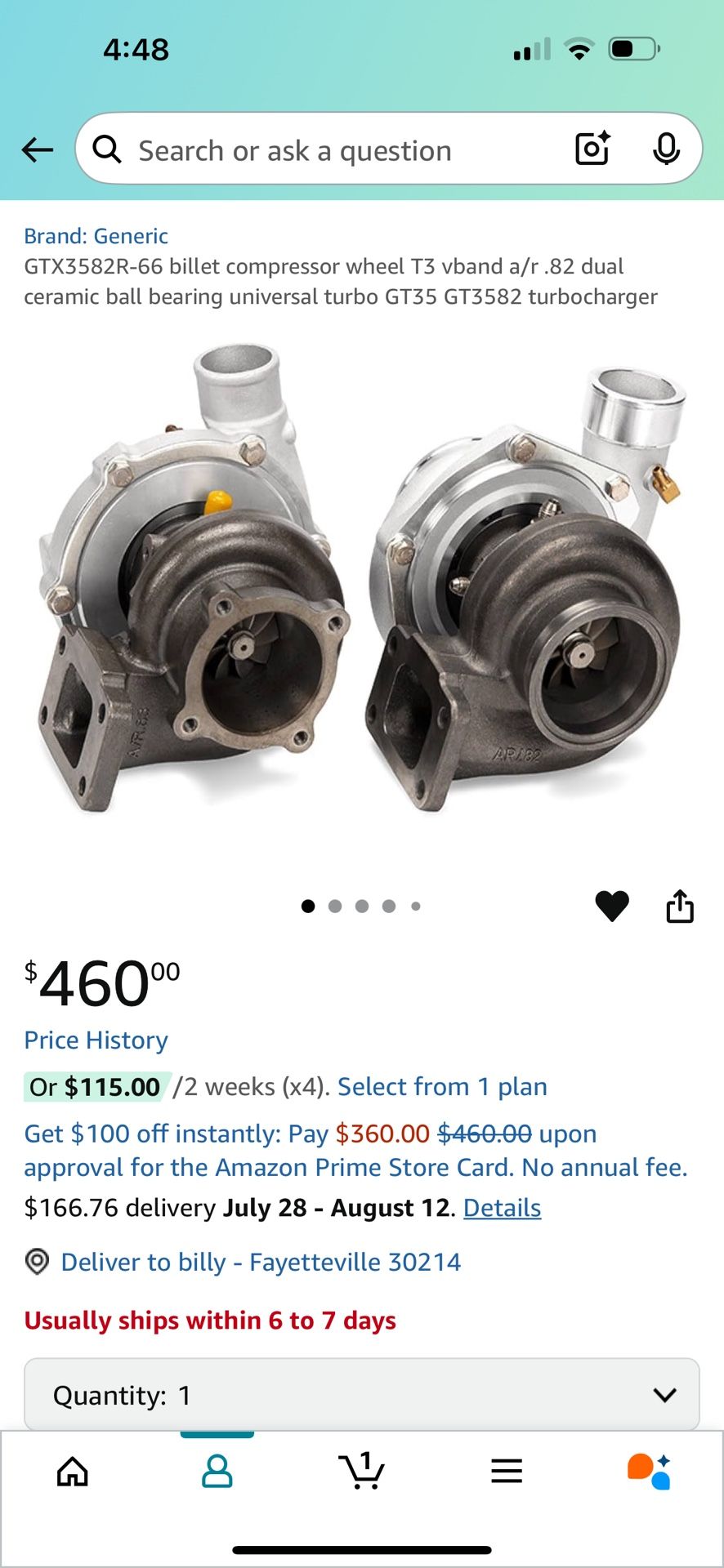 Turbo. 3582. 4 Bolt. Used.