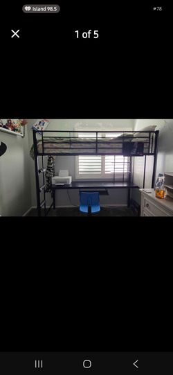 Black Metal Loft Bed with Built-In Desk