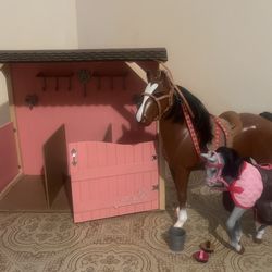 Our Generation Horse Pen + 2 Horses and Accessories 