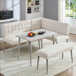 NEW IN BOX – 3-Piece L-Shaped Dining Nook Set + Bench