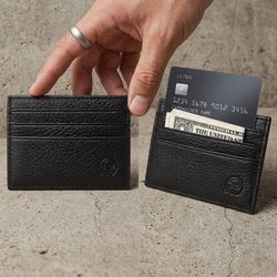 Premium Black Pebbled Leather Slim Cardholder – Minimalist Wallet