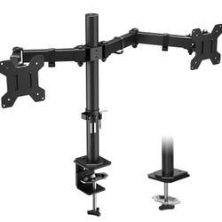 BONTEC Dual Monitor Desk Mount, Full Motion Adjustable Monitor Stand for 13–32 Inch Screens, Heavy Duty Arms Hold Up to 22 lbs Each, VESA 75x75/100x10