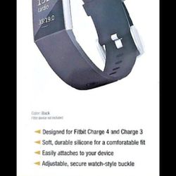 WITHit Silicone Black Band Fitbit Charge 3 & 4 (Replacement Band)