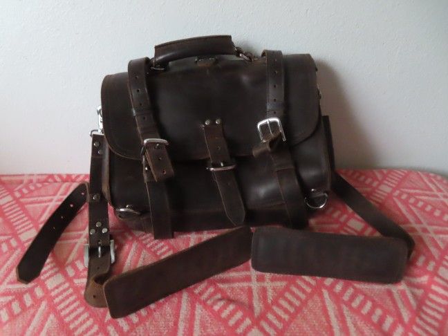 Vagabond Traveler Leather Heavy Duty briefcase document case backpack bag L@@K