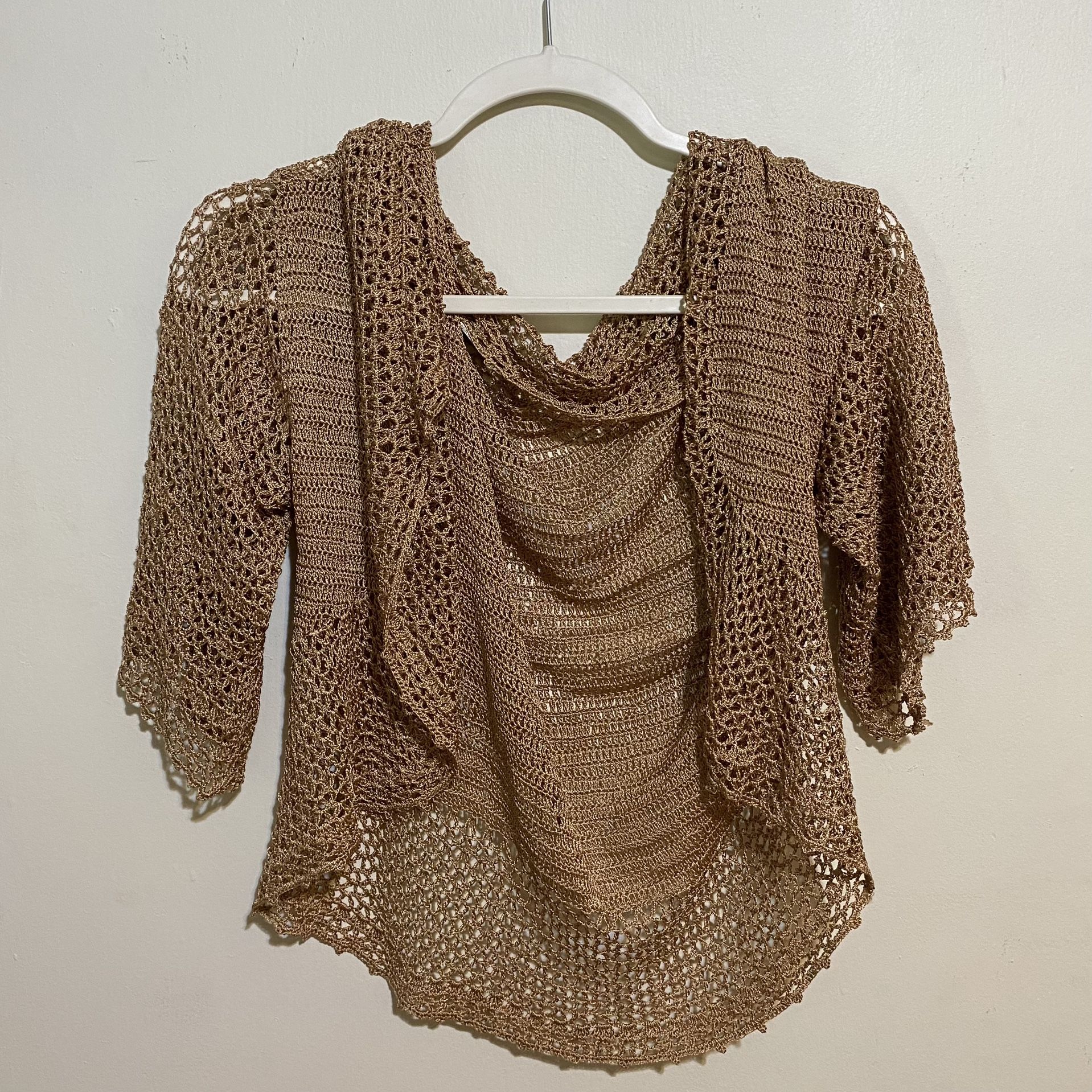 Pre-Owned Brown Crochet Knit Top/Pullover Shawl