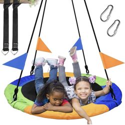 PACEARTH 40 Inch Saucer Tree Swing Flying 900lb Weight Capacity 2 Added Hanging Straps Adjustable Multi-Strand Ropes Colorful Safe and Durable Swing S