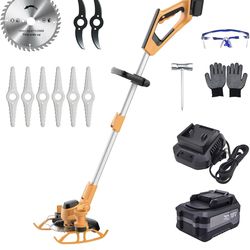 13-Inch Cordless Trimmer, 18V 4.0Ah Battery & Charger Included, 4-in-1 Trimmer/Edger/Lawn Mower/Brush Cutter, Electric Weed Wacker with Wheels,