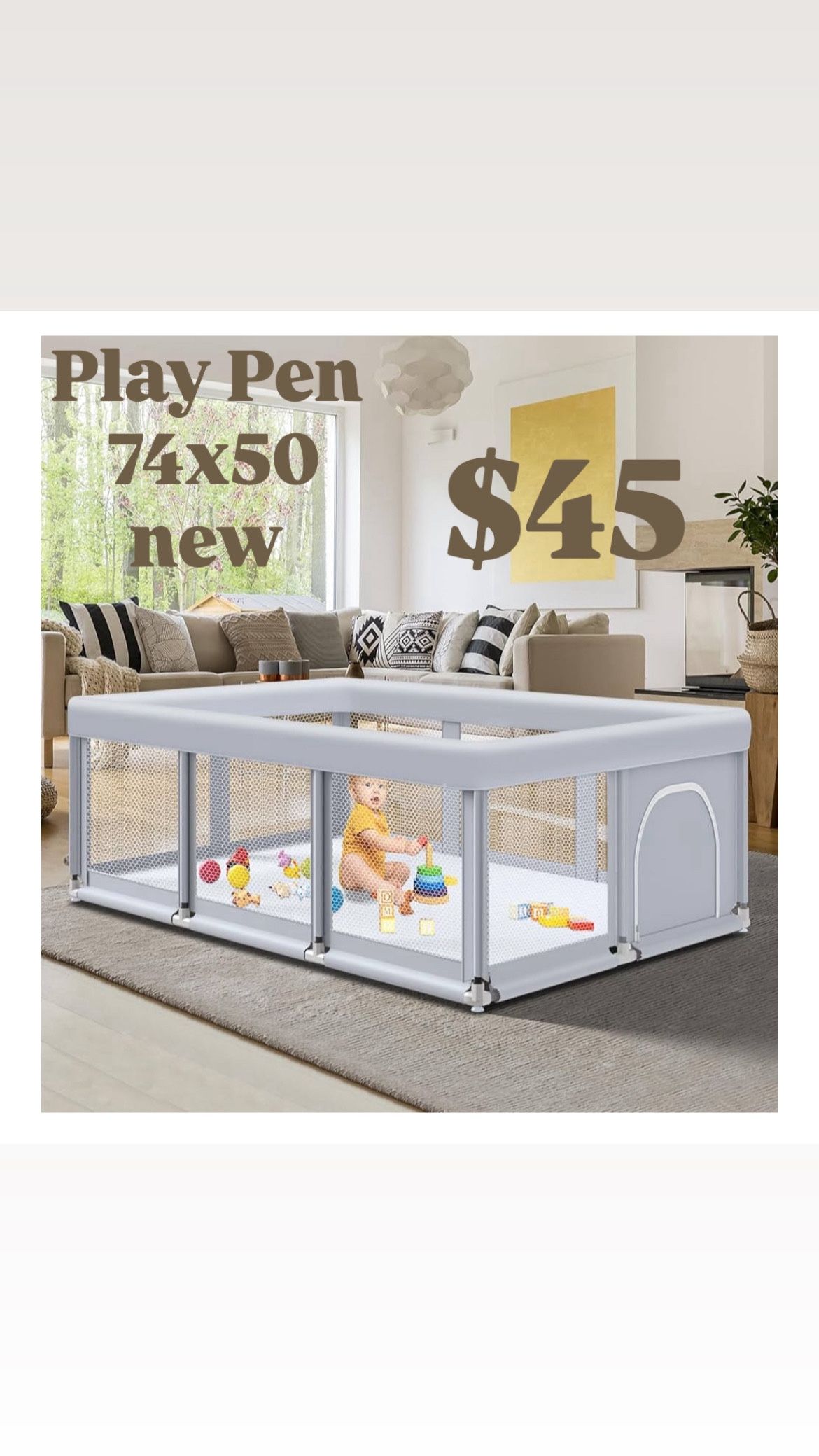 74" ×50" Large Baby Playpen, Baby Playard for Babies and Toddlers, Baby Fence Play Pens for Indoor & Outdoor, Sturdy Safety Play Yard with Soft Breath