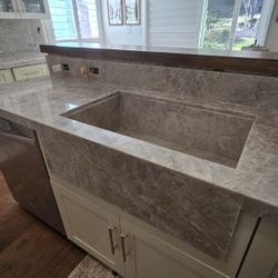 Taj Mahal Countertop Installation & Slab Fabrication 