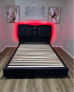 Queen LED Bed with Built-In Sound System – Like New