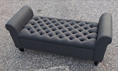 Dark Gray Tufted Upholstered Storage Bench