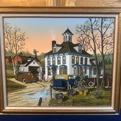 Vtg "Family Farm Fall Turkeys” Oil Painting by H. Hargrove Serigraph on Canvas Ltd Edition 420/700