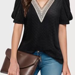 Wataxii Womens Front Knotted V-Neck Blouse T Shirt Short Sleeve Oversized Tunic Tops Summer Solid Pullover Tees