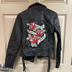 Forever 21 Faux Black Leather With Rose Embroidery