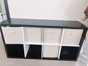 Black Cube Storage Shelf with Fabric Bins