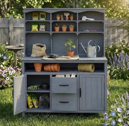 Large Grey Wood Potting Bench