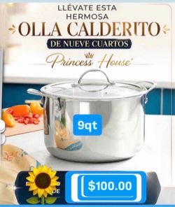 Especial $100.00 Olla Caldero de 9 qt Cosina Sopa De Pollo Frijoles Caldos Pozole Acero Inoxidable Princess House Ventas Finales