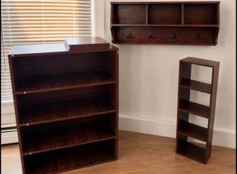 Matching 3-piece dark wood shelf set  All 3 together for $55