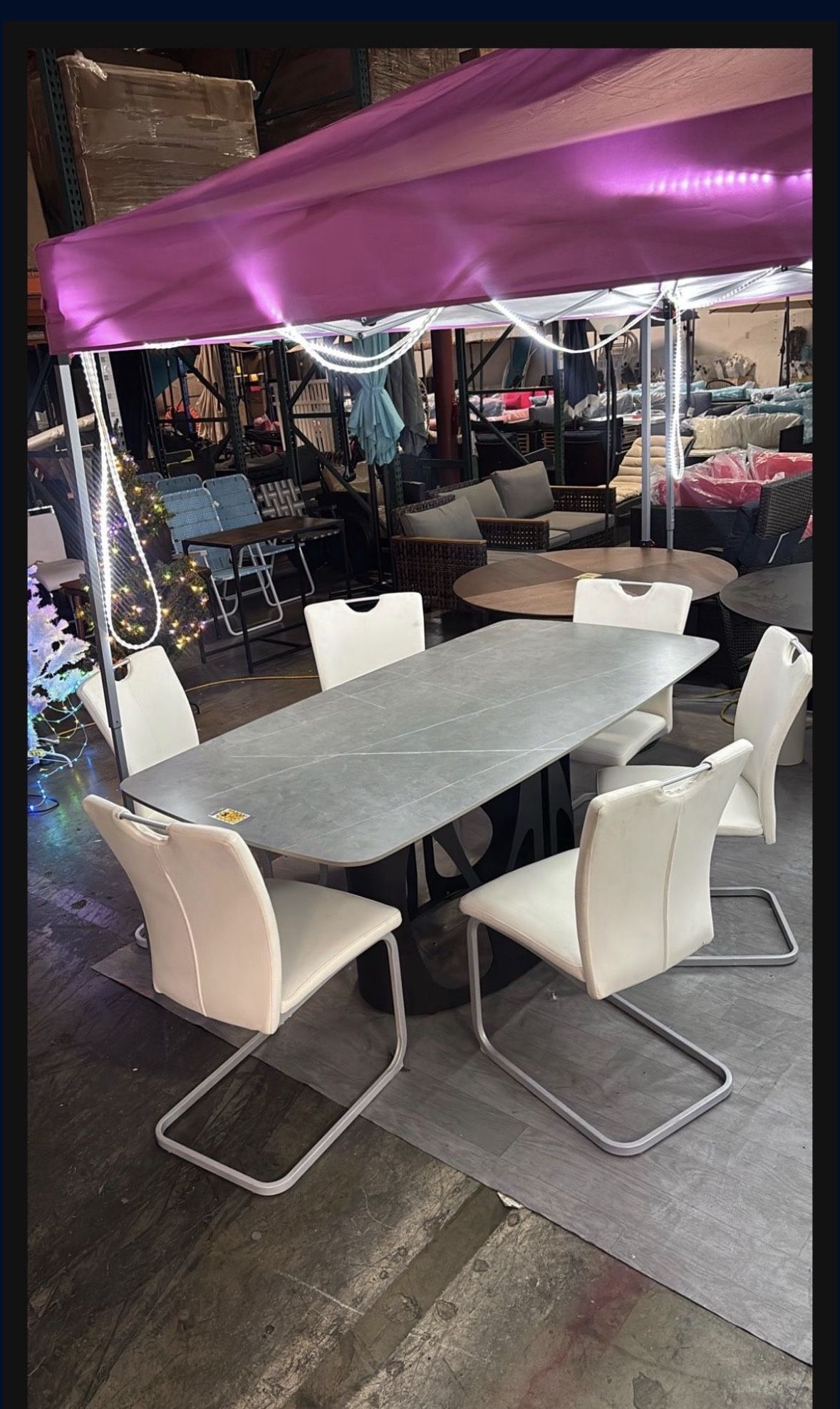 New 6 Chairs And 70"x35" Sintered Stone Faux Marble Dining Table Set