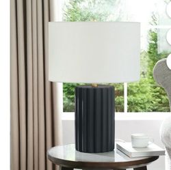 Seren 23" Tall Table Lamp with Fabric Shade in Matte Black/Brass/White